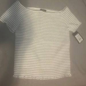 Striped white and black T-shirt,same design on back. And from target